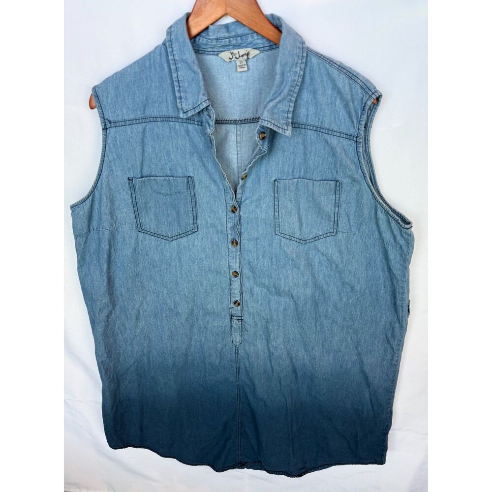 Coastal Cowgirl Ombre Denim Dress 2X Western Boho Sleeveless Chambray Tunic